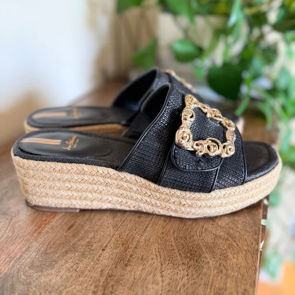 Sam Edelman Adaley‎ Black Raffia Platform Slides Resort Coastal Luxe 11